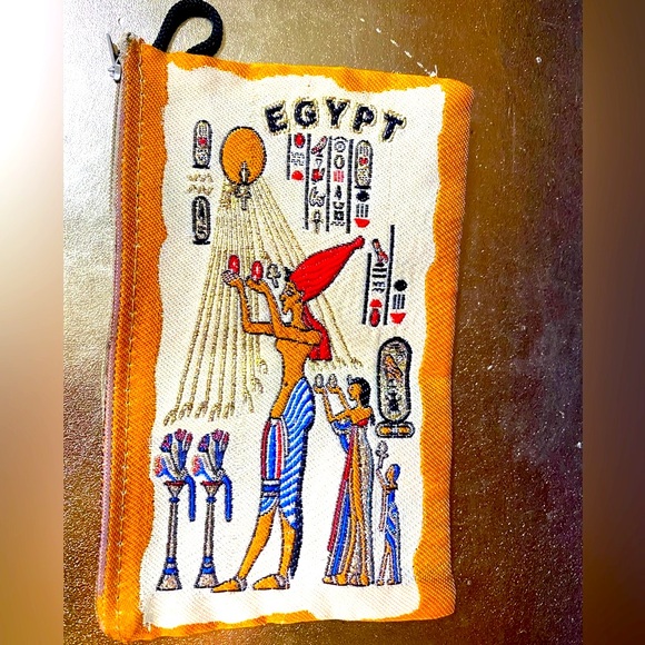 EGYPTIAN COIN PURSE PHARAOH THEMED CARD ORGANIZER 4”x6” ZIPPER TOP - Picture 1 of 14